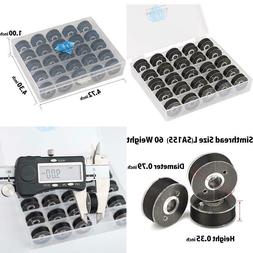 Simthread 25Pcs Black Prewound Bobbin Thread Size L  60Wt Fo